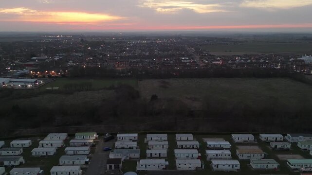 Aerial view at dusk over holiday park