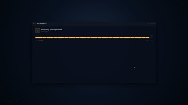 System repair process running on a dark computer screen interface