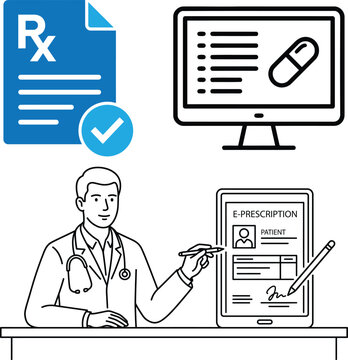 Electronic Prescription and Medical Health Interface Vector Icon Set for Pharmacy and Healthcare Apps