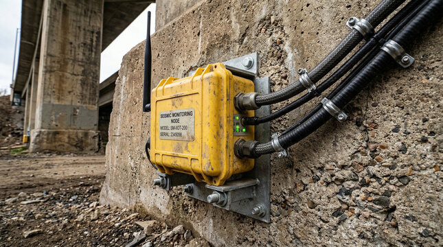 A yellow industrial electrical junction box is mounted on a textured concrete wall.