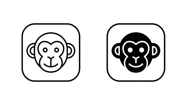 Monkey face icon, outline and solid filled style isolated on transparent background