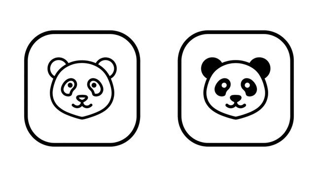 Panda icon, cute bear face, minimal line art isolated on transparent background