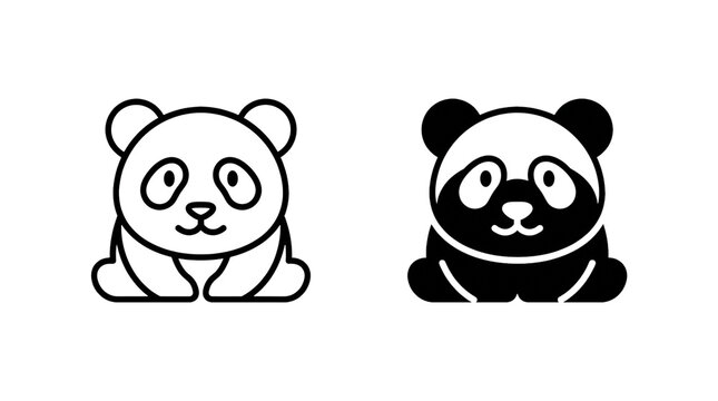 Panda icon, black and white minimal vector graphic isolated on transparent background