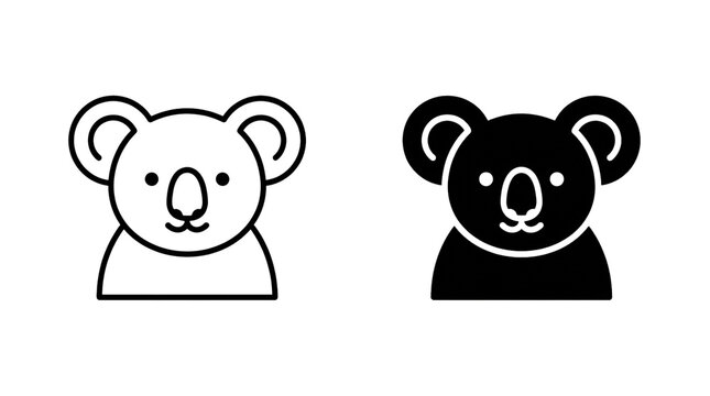 Koala icon, minimal outline and solid filled vector pair isolated on transparent background