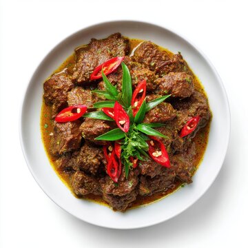 Malaysian Hari Raya rendang daging beef rendang  isolated on a white background