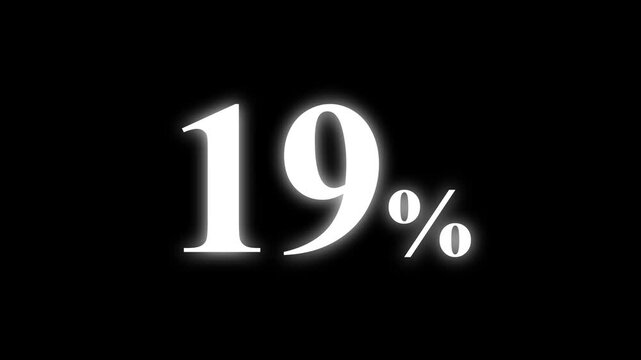 Abstract 19 percent animation on black background. percent with a transparent background. Perfect for video overlays, Rendered in high quality.