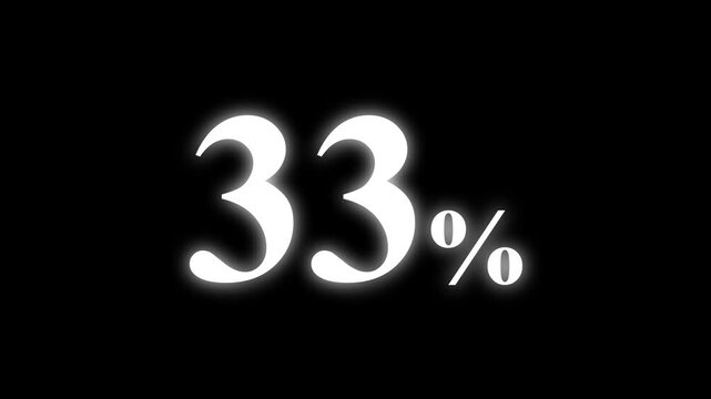 Abstract 33 percent animation on black background. percent with a transparent background. Perfect for video overlays, Rendered in high quality.