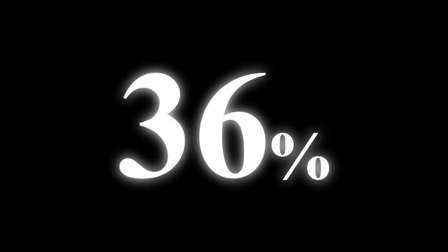 Abstract 36 percent animation on black background. percent with a transparent background. Perfect for video overlays, Rendered in high quality.
