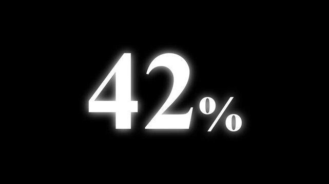 Abstract 42 percent animation on black background. percent with a transparent background. Perfect for video overlays, Rendered in high quality.