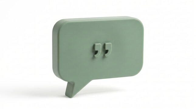 Green 3d speech bubble icon with quotation marks for chat and messaging