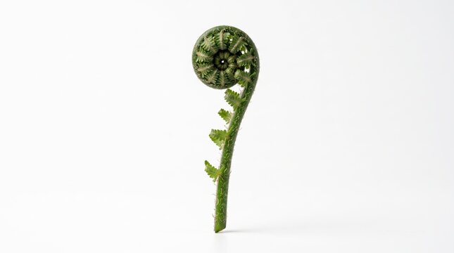 Fresh green fern fiddlehead leaf unrolling in spring season