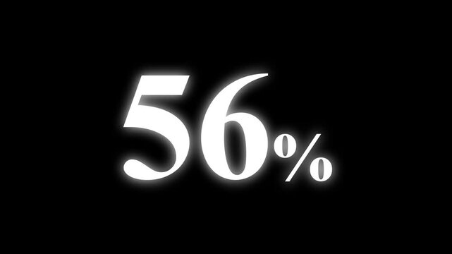 Abstract 56 percent animation on black background. percent with a transparent background. Perfect for video overlays, Rendered in high quality.