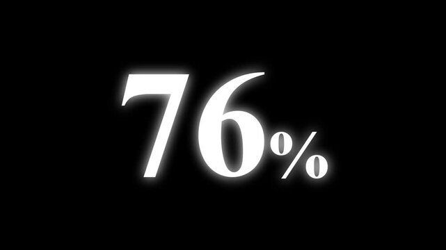Abstract 76 percent animation on black background. percent with a transparent background. Perfect for video overlays, Rendered in high quality.