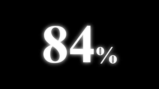 Abstract 84 percent animation on black background. percent with a transparent background. Perfect for video overlays, Rendered in high quality.