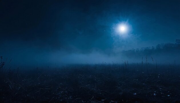 Halloween Moonlit Fog Background with Autumn Ground for Cinematic Seasonal Advertising