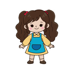 Fototapeta premium little girl with a brown hair illustration