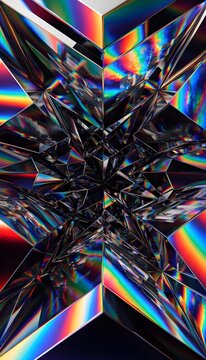 Abstract geometric pattern with rainbow light refraction on glass