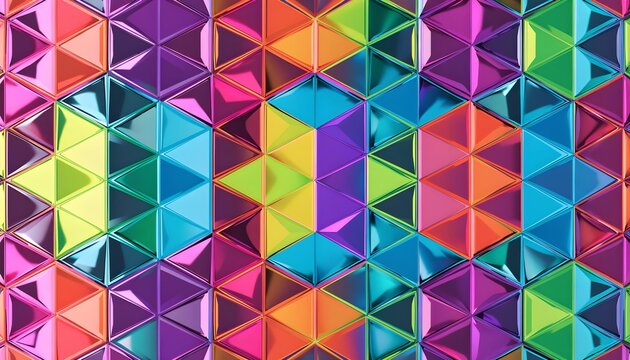 Colorful geometric triangle pattern with metallic texture