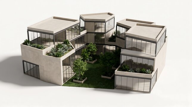 Un proyecto de desarrollo inmobiliario moderno con arquitectura sostenible y dise&ntilde;o ecol&oacute;gico