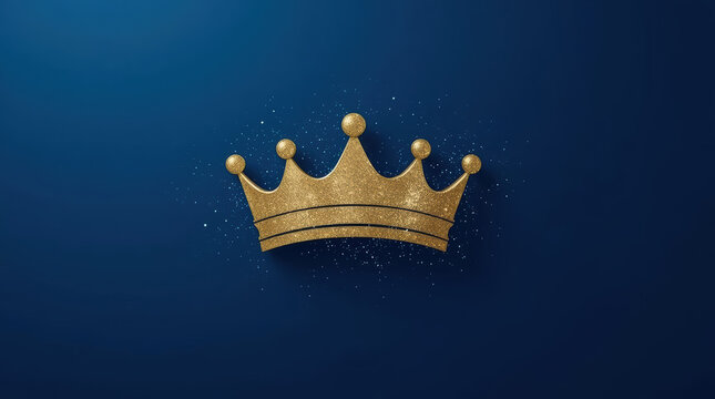Golden crown on dark blue background with sparkling royal elegance and luxury celebration