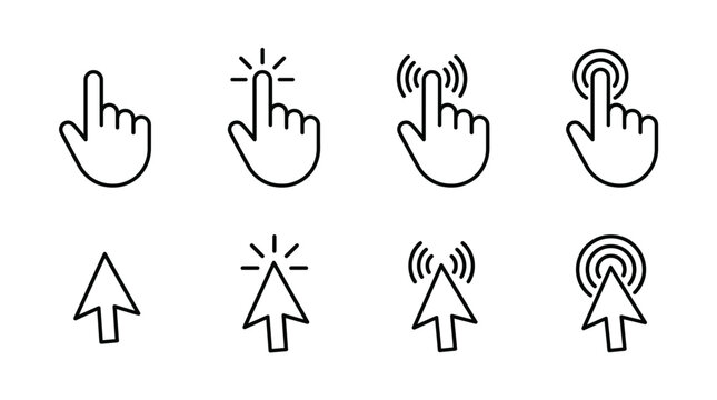 Set of computer mouse cursor and hand pointer icons for web interface design