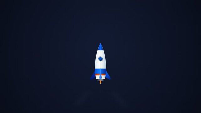 Seamless Loop Motion Minimalist Rocket Ship Icon Floating Against A Deep Dark Blue Background For Space Exploration