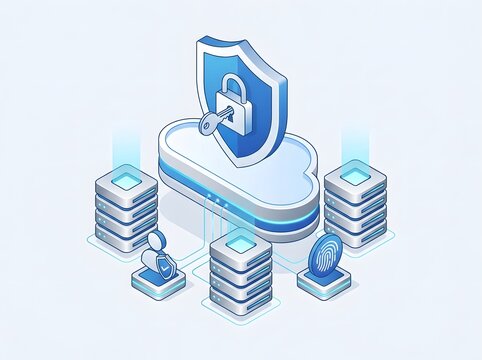 Cloud data security shield with server icon