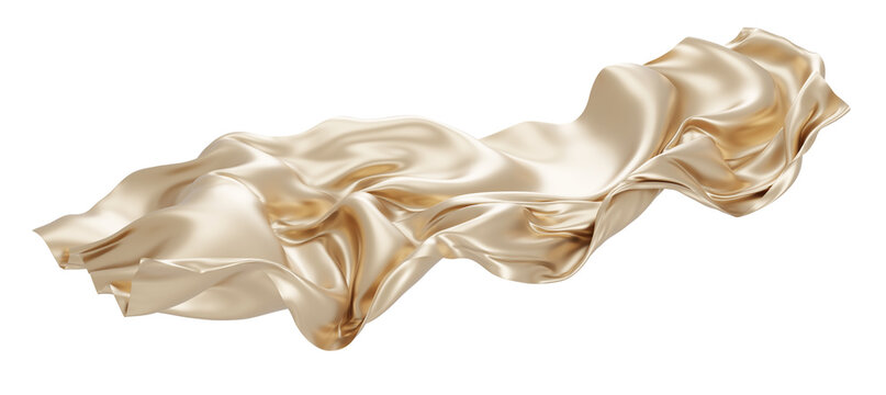 Luxury gold silk fabric flowing isolated on transparent background 3D render