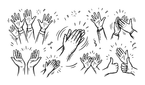 Hand Drawn Doodle Clapping Hands Applause and Celebration Vector Set