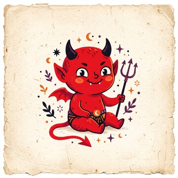 Vintage Mystic Halloween Tiny Cute Imp Vector Clipart