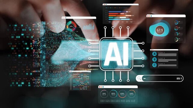 Futuristic Hands Engaging with Digital Artificial Intelligence Interface and Data Visualization in Deep Technology Environment Sigmoid