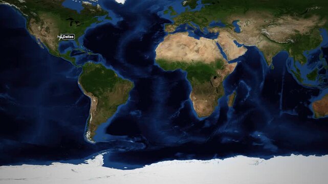 Animated Flight Route Map from Dallas Texas to Bengaluru India