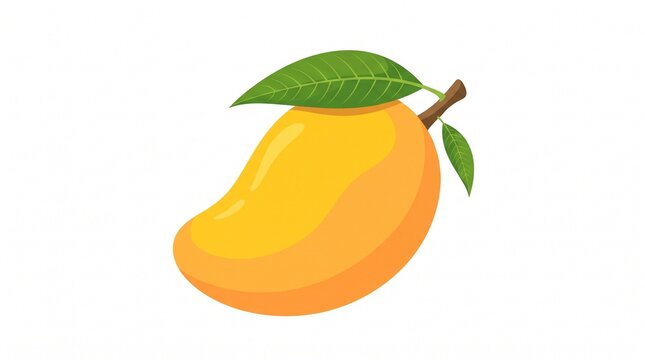 Fresh yellow mango fruit with green leaves vector illustration