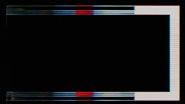 Abstract Glitch Effect Frame with Digital Noise and Color Distortion on Black Background