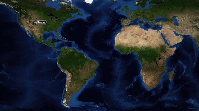 Animated Flight Route Map from Denver Colorado to Nairobi Kenya