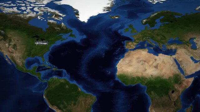 Animated Flight Route Map from Chicago to Helsinki Over the Atlantic Ocean