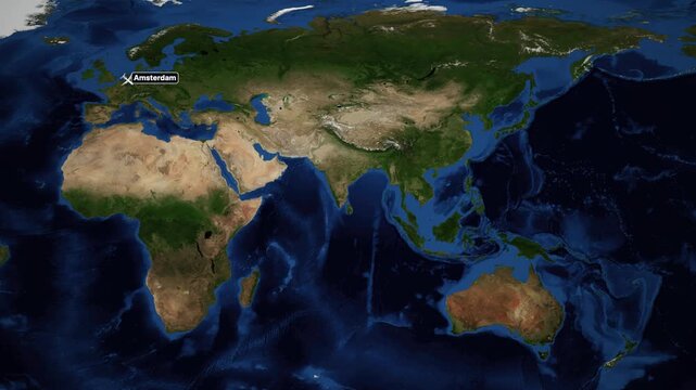 Animated Flight Route Map from Amsterdam to Brisbane Across World Map
