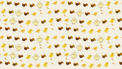 Cartoon Chicks and Turkeys Repeating Pattern © aca