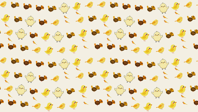 Cartoon Chicks and Turkeys Repeating Pattern