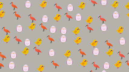 Cute Chick, Egg, and Ibis Bird Pattern © aca