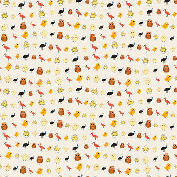 Seamless pattern of cartoon birds and chicks