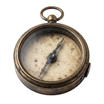 Vintage Brass Compass Isolated on Transparent Background for Navigation and Exploration Concept Design