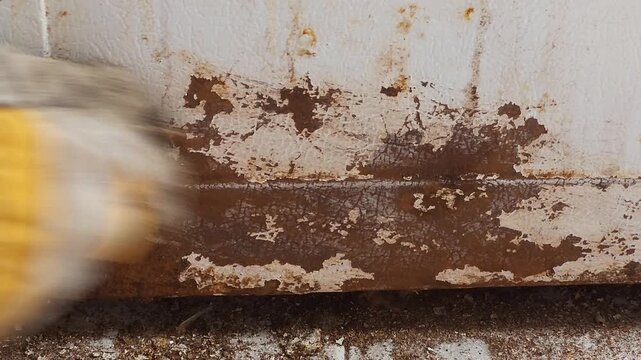 Hand Sanding Rust Off Metal Stove Surface With Sandpaper