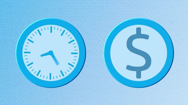 Circular Icons Displaying Clock Time and Dollar Money Sign 2D Animation