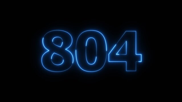 Abstract Glowing Beautiful Blue Neon Number 804 on Black Background 4k Illustration.