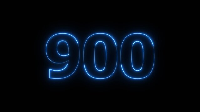 Abstract Glowing Beautiful Blue Neon Number 900 on Black Background 4k Illustration.