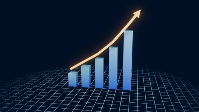 Bar chart growing with a rising arrow business growth and performance