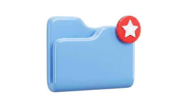 3D Render Blue Folder Icon with Red Star Notification.