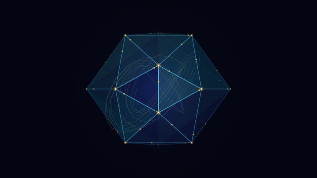 Geometric digital network visualization with glowing connections