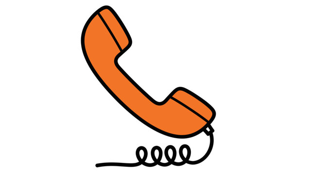 Orange handset icon with a coiled cord illustrating a classic telephone design for graphic resources.